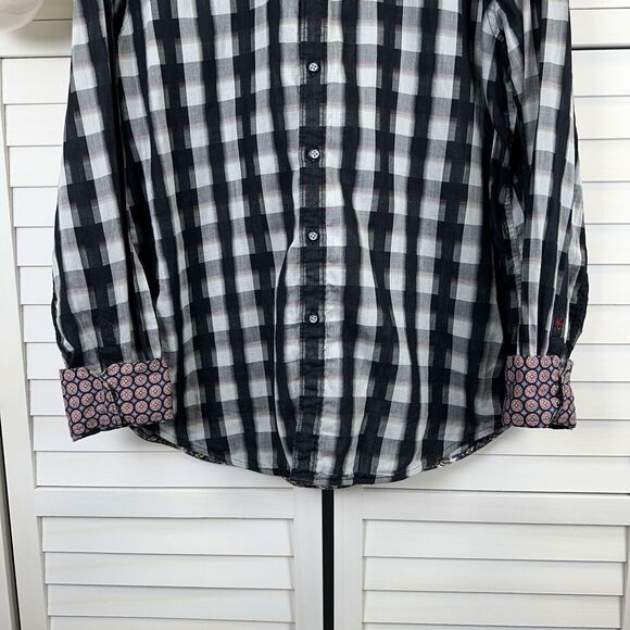Robert Graham Miss Rumba Black Check Plaid Flip Contrast Cuff Shirt Size XL - Picture 3 of 11